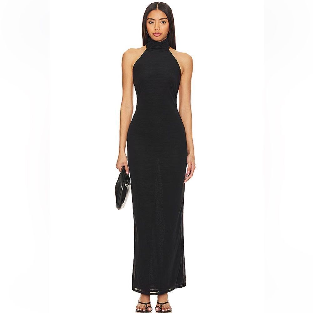 Lovers + Friends Black Halter Maxi Dress x Anja Dujković Ula backless Revolve S